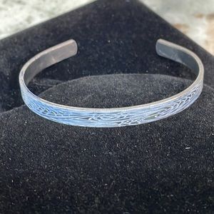 Handmade Aluminum Women's Blue Wave Carved Cuff Bracelet Hand Crafted